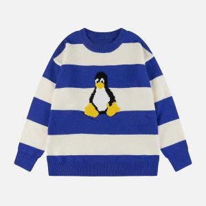 youthful striped duck sweater graphic & quirky design 2702