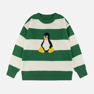 youthful striped duck sweater graphic & quirky design 6271