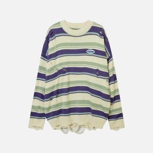 youthful striped sweater with edgy hole detail 1681