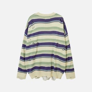 youthful striped sweater with edgy hole detail 1696