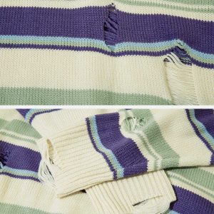 youthful striped sweater with edgy hole detail 8684