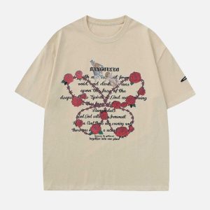 youthful thorn rose tee bold letter print design 7569