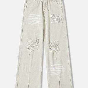 youthful torn textured letter pants dynamic streetwear 5096