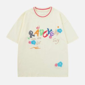 youthful towel embroidery tee with floral accent 2837