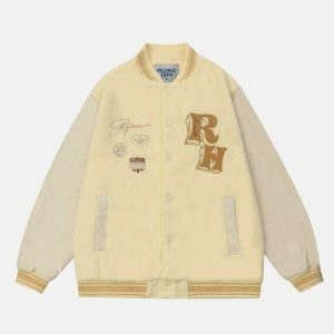 youthful towel embroidery varsity jacket   urban chic 5214