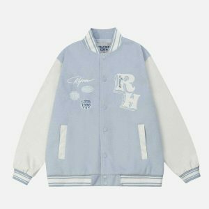 youthful towel embroidery varsity jacket   urban chic 8936