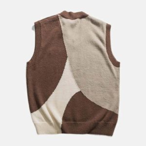 youthful v neck spliced sweater vest   streetwear revival 1243