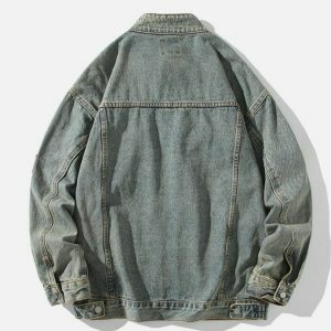 youthful washed denim racing jacket   chic urban appeal 2298