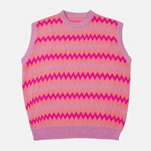 youthful wavy stripes sweater vest   streetwear icon 3534