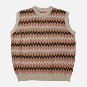 youthful wavy stripes sweater vest   streetwear icon 4977