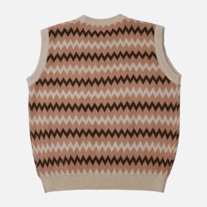 youthful wavy stripes sweater vest   streetwear icon 7118