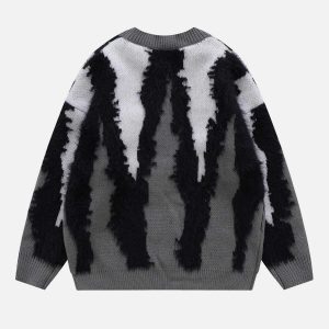 youthful zebra plush print sweater contrast design 1685