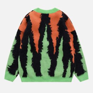 youthful zebra plush print sweater contrast design 3872