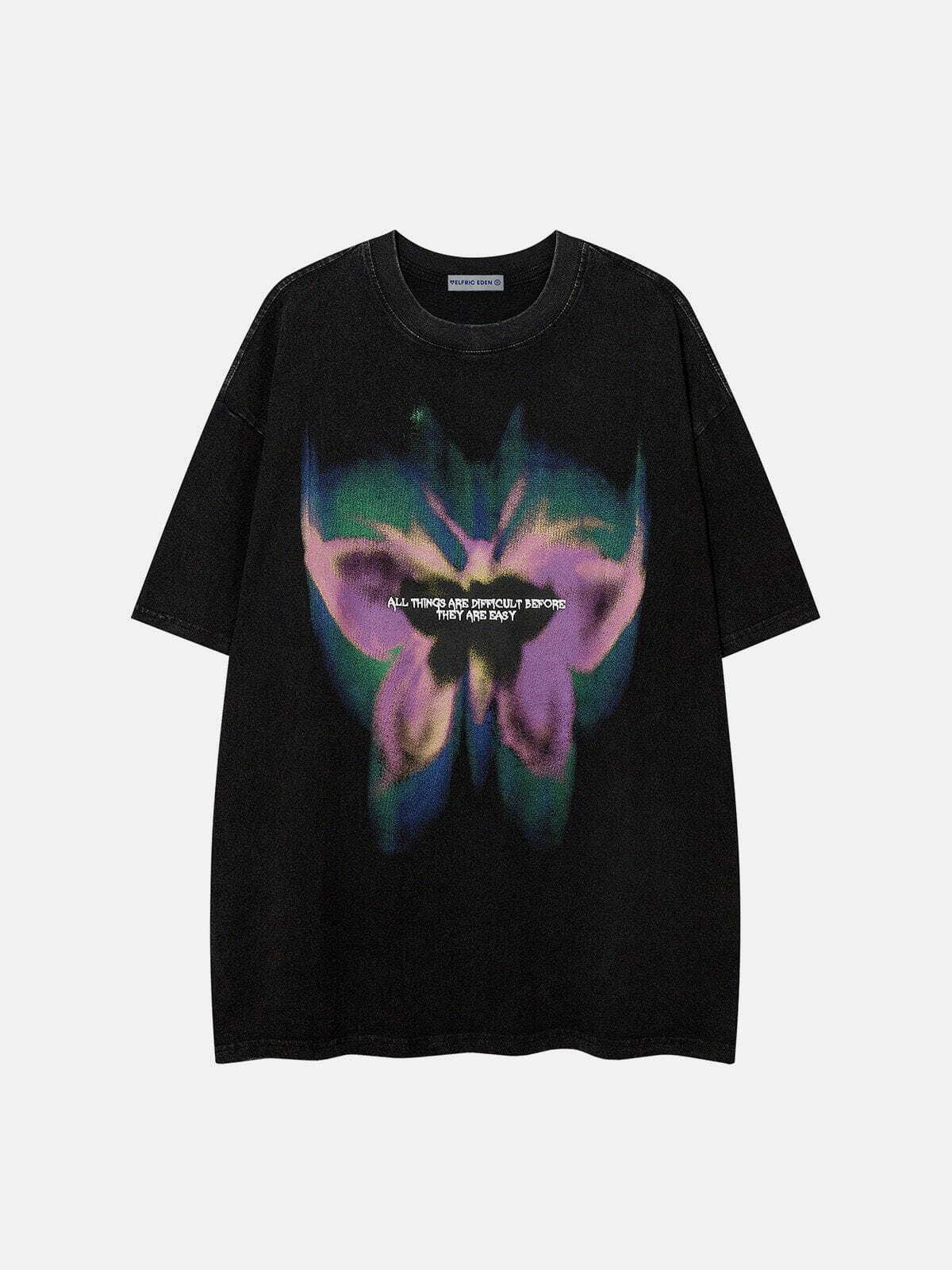 Blurring Butterfly Y2K Washed Tee - Retro Grunge Summer Outfit for Trendy Women