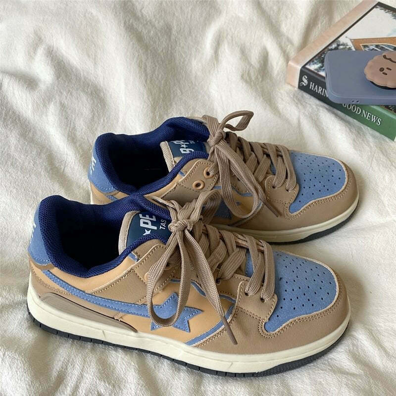 Brown & Blue Y2K Fashion Shooting Star Sneakers for Trendy Outfits
