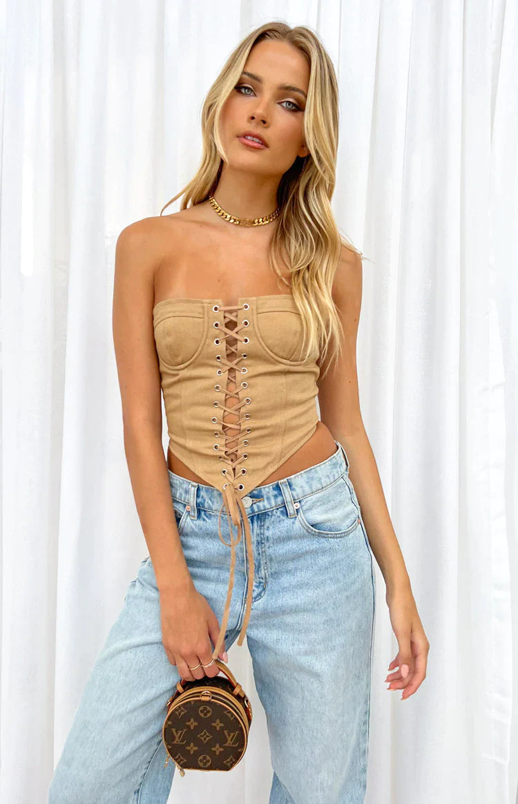 Chic Brown Corset Top - Y2K Inspired Fashion for Effortless Summer Style