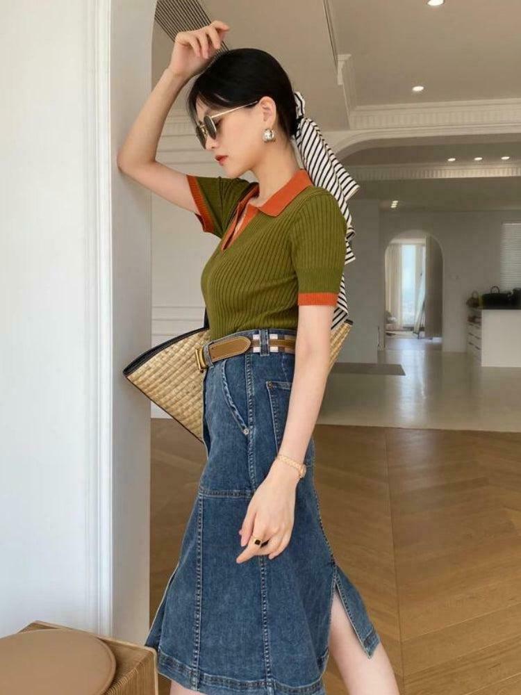 Chic Y2K Corduroy Polo Top for Effortless Summer Style and Vintage Vibes