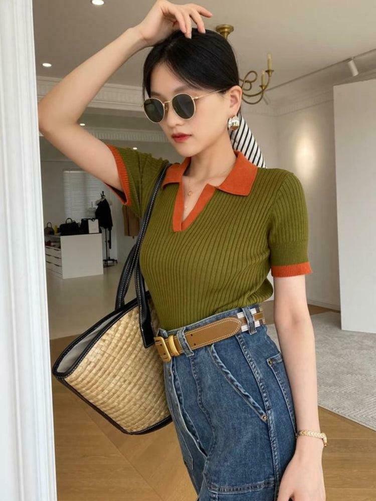 Chic Y2K Corduroy Polo Top for Effortless Summer Style and Vintage Vibes