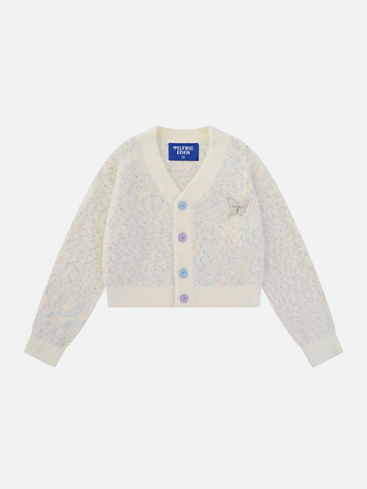 Colorful Y2K Knitted V-Neck Cardigan - Retro 90s Fashion Essential for Summer Outfits
