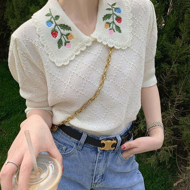 Cottagecore Aesthetic Collar Top - Vintage-Inspired Blouse for Effortless Summer Style