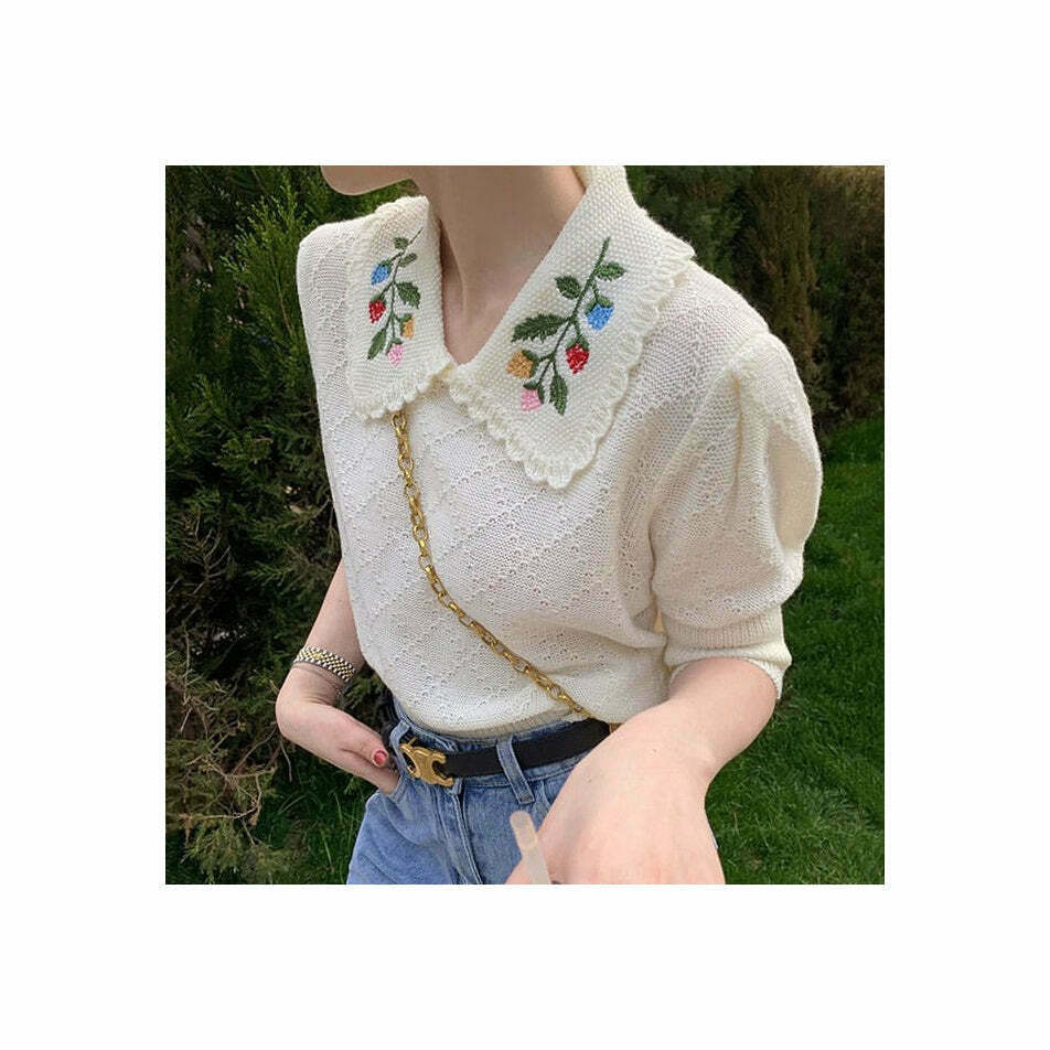 Cottagecore Aesthetic Collar Top - Vintage-Inspired Blouse for Effortless Summer Style