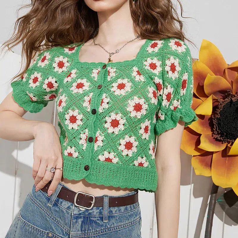 Cottagecore Aesthetic Floral Crochet Cardigan for Vintage Vibes