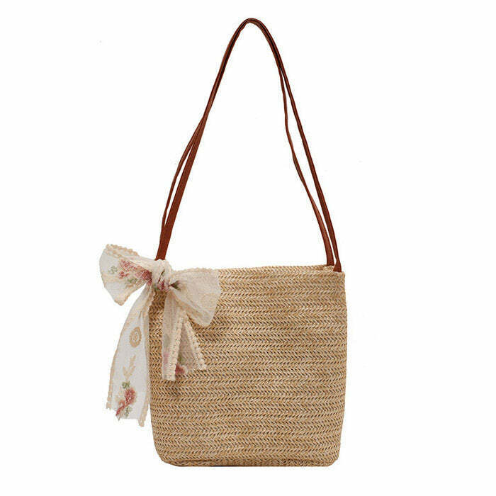 Cottagecore Aesthetic Straw Bag for Summer Outfits and Boho-Chic Looks