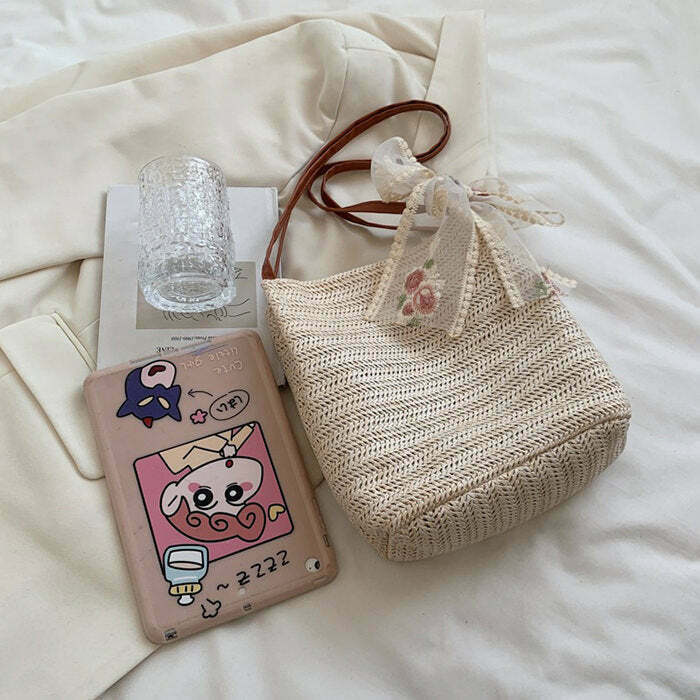 Cottagecore Aesthetic Straw Bag for Summer Outfits and Boho-Chic Looks