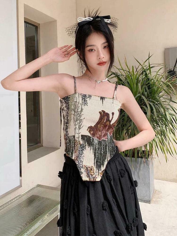 Cottagecore Aesthetic Zip-Up Corset Top for Y2K Fashion Lovers