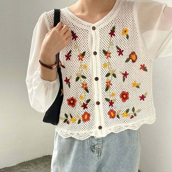 Cottagecore Floral Cardigan: Embrace Y2K Aesthetic with Cozy Vintage Charm