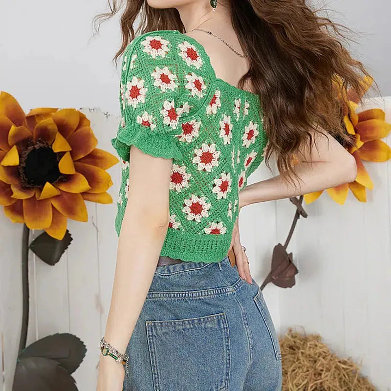 Cottagecore Floral Crochet Cardigan for Y2K Aesthetic Summer Outfits and Cozy Layering