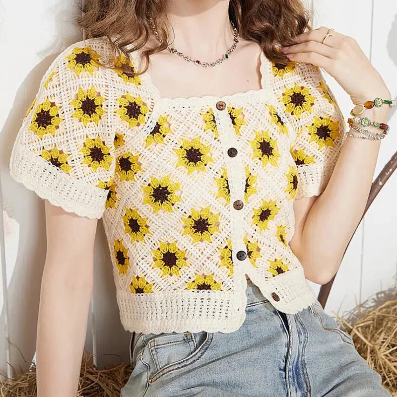 Cottagecore Floral Crochet Cardigan for Y2K Aesthetic Summer Outfits and Cozy Layering
