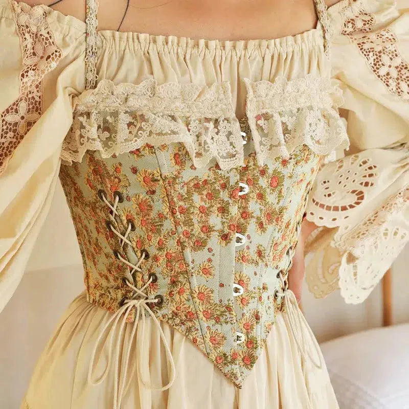 Cottagecore Floral Lace-Up Corset Top for Y2K Aesthetic Summer Outfits and Cute Looks