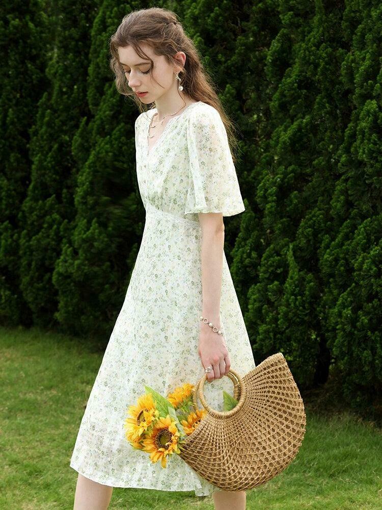 Cottagecore Floral Midi Dress - Y2K Inspired Summer Outfit for Effortless Style