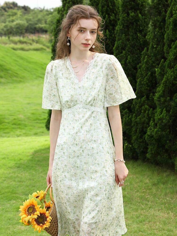 Cottagecore Floral Midi Dress - Y2K Inspired Summer Outfit for Effortless Style