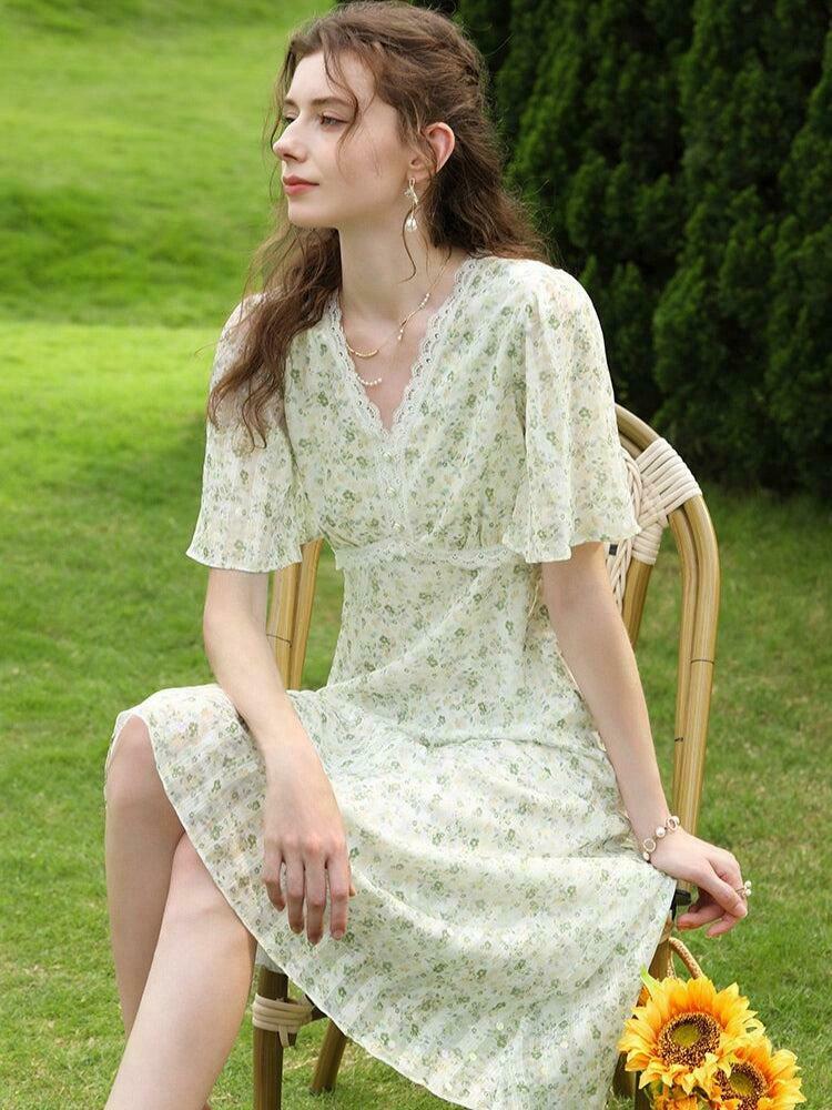 Cottagecore Floral Midi Dress - Y2K Inspired Summer Outfit for Effortless Style