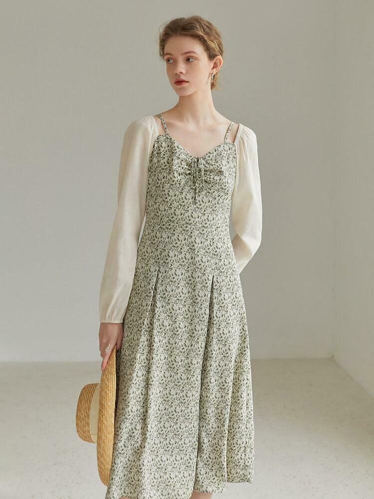 Cottagecore Floral Midi Dress with Shirt Sleeves - Embrace Y2K Aesthetic & Summer Vibes