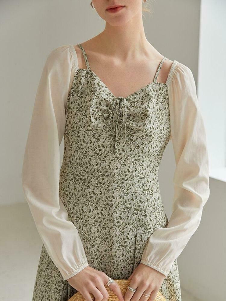 Cottagecore Floral Midi Dress with Shirt Sleeves - Embrace Y2K Aesthetic & Summer Vibes