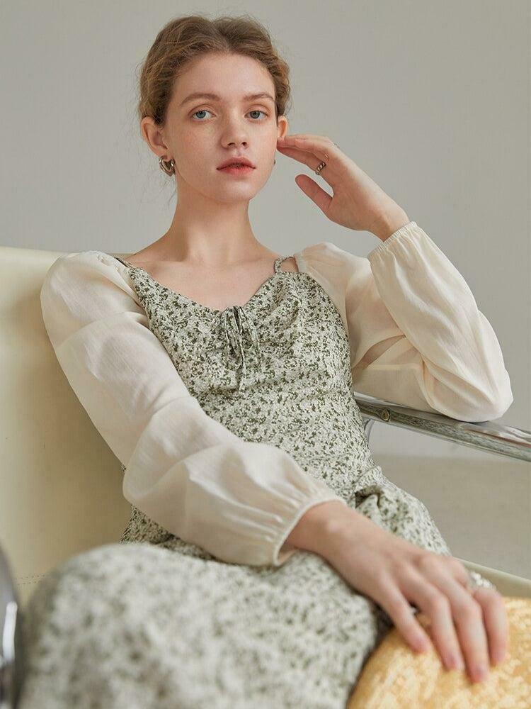 Cottagecore Floral Midi Dress with Shirt Sleeves - Embrace Y2K Aesthetic & Summer Vibes