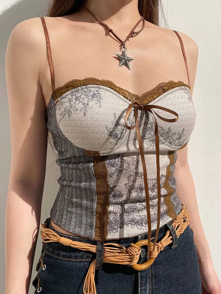 Cottagecore Lace Bow Top: Aesthetic Coquette Style for Y2K Fashion