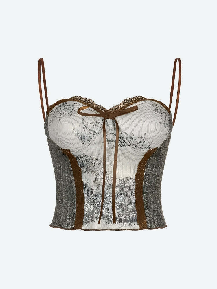 Cottagecore Lace Bow Top: Aesthetic Coquette Style for Y2K Fashion