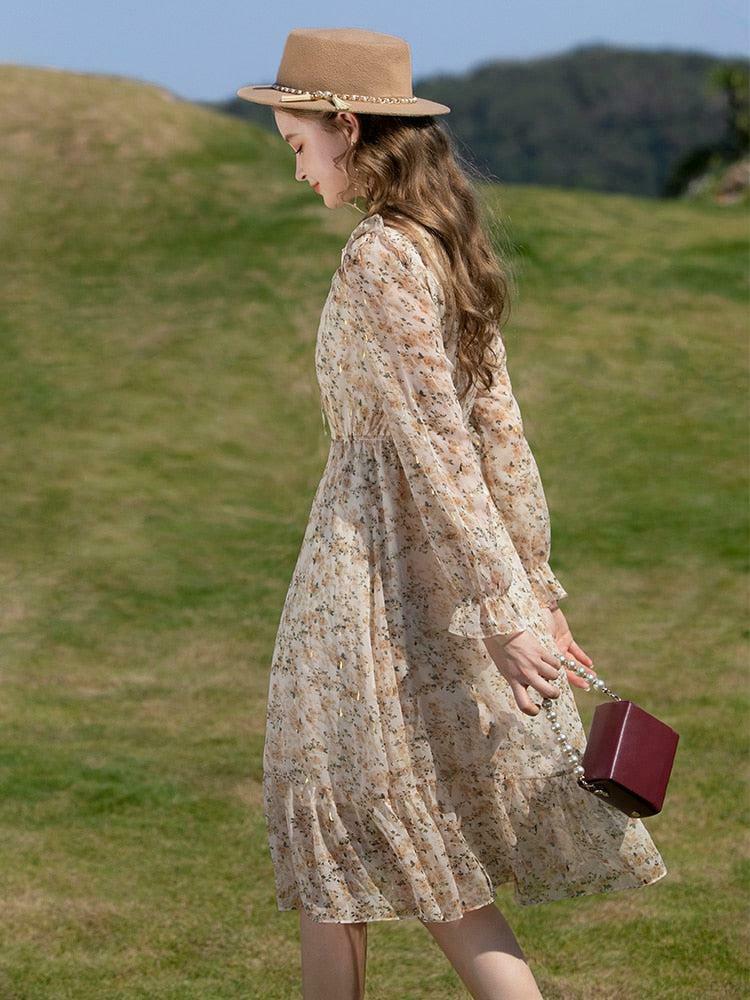 Cottagecore Lace Floral Midi Dress - Aesthetic Vintage Style Outfit
