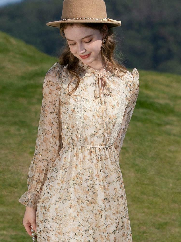 Cottagecore Lace Floral Midi Dress - Aesthetic Vintage Style Outfit