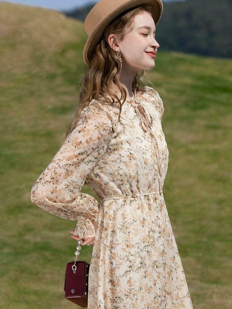 Cottagecore Lace Floral Midi Dress - Aesthetic Vintage Style Outfit