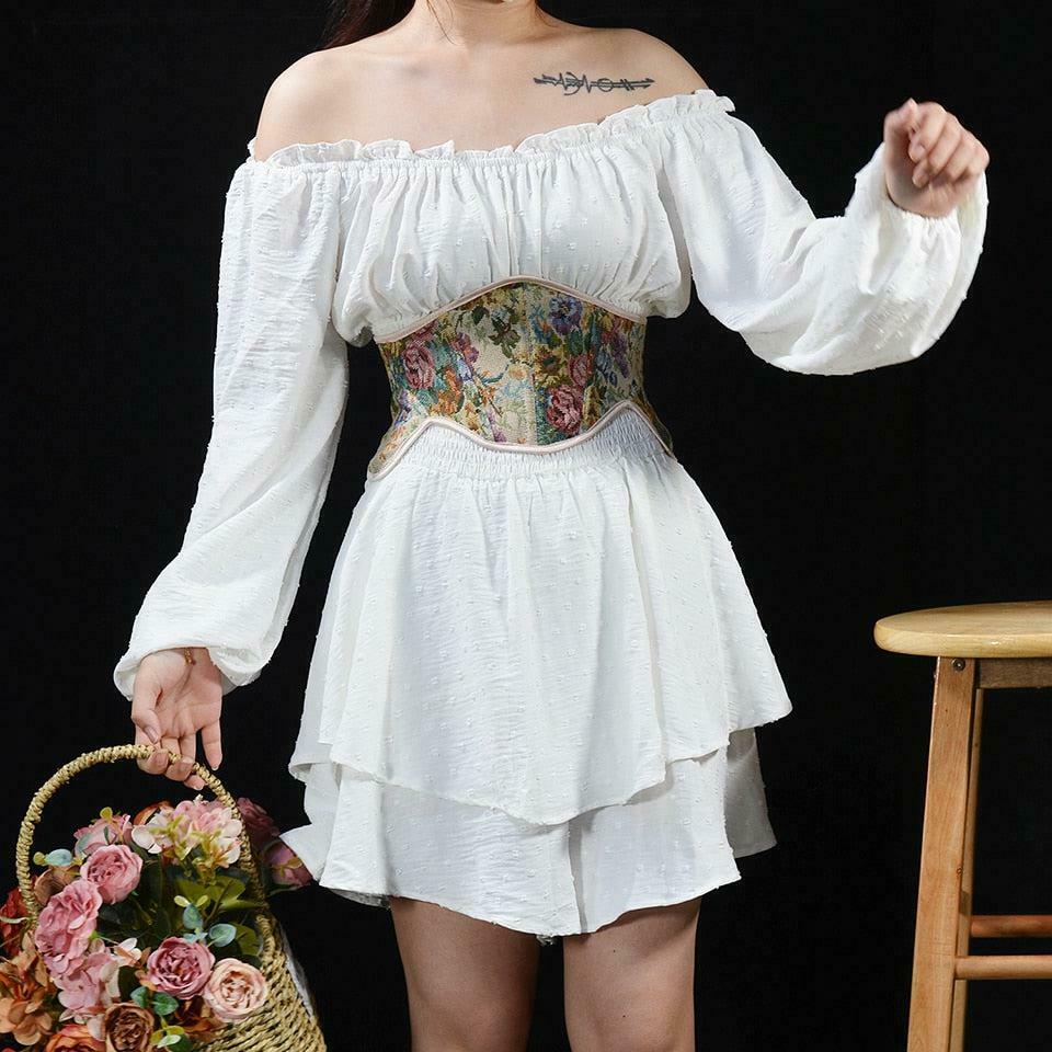 Cottagecore Lace-Up Corset with Ribbon Detail for a Vintage-Inspired Y2K Aesthetic