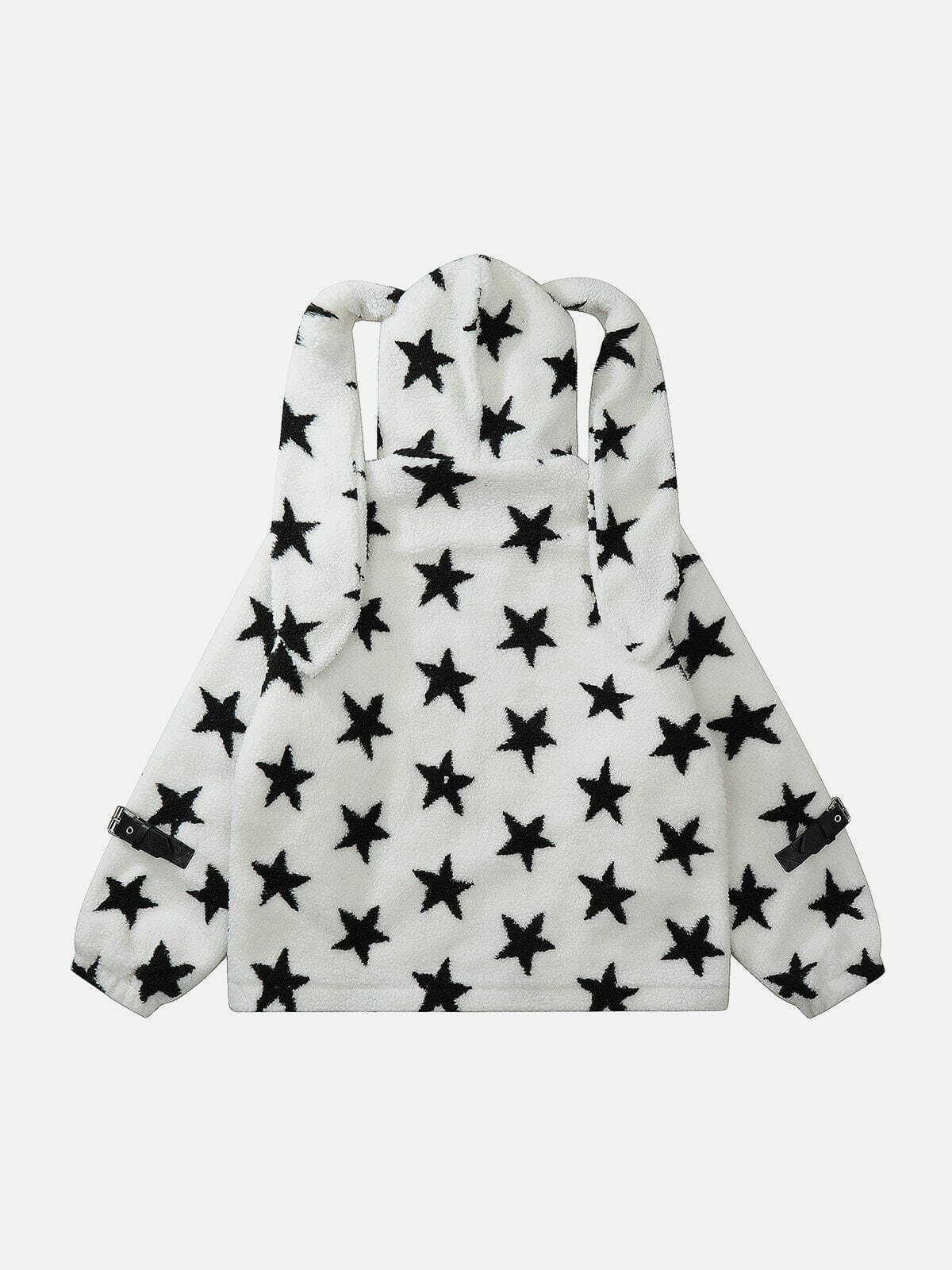 Cozy Multi Star Rabbit Ear Sherpa Coat - Y2K Grunge Style for Trendy Summer Outfits