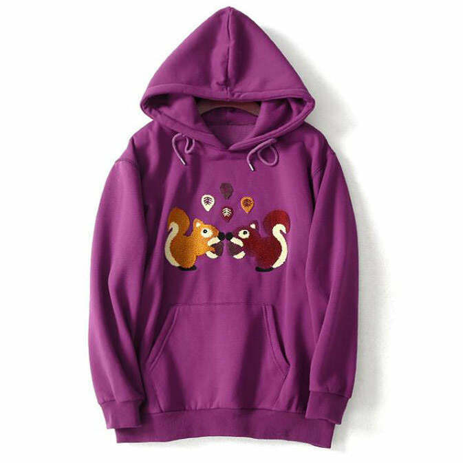 Cozy Y2K Autumn Squirrel Hoodie - Trendy Grunge Style for Fall Aesthetic Outfits
