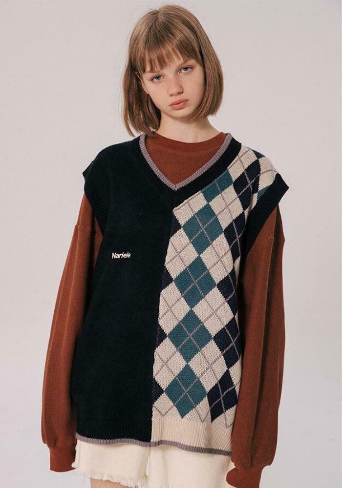 Dark Academia Argyle Sweater Vest - Aesthetic Preppy Layering Essential