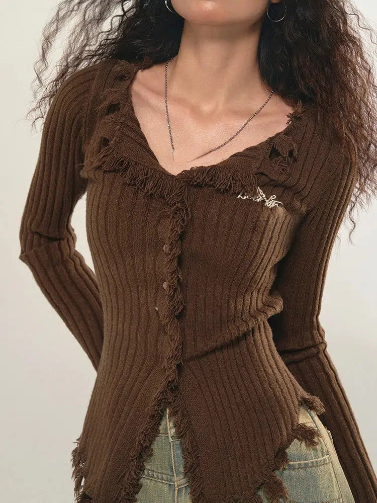 Fairy Grunge Distressed Corduroy Cardigan for Y2K Aesthetic and 90s Fashion Lovers