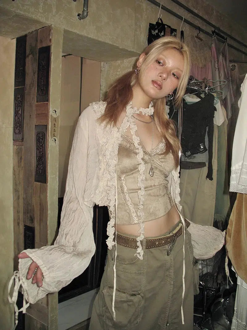 Fairy Grunge Ruffled Crop Cardigan - Aesthetic Y2K Fashion Essential